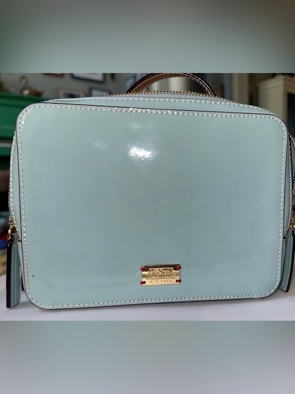 Frances Valentine Glossy Mint Patent Mini Bag with Gold Plate
